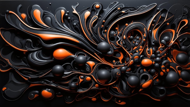 Abstrakte biomorphe Malerei in schwarzer Farbe, 3D-Kunstwerk, Hintergrunddesign-Hintergrundbild, generiert von KI