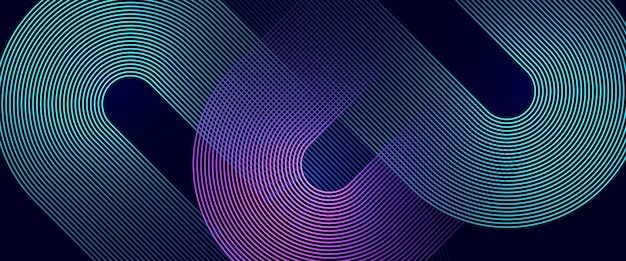 Abstrakte blau-rote glühende geometrische Linien auf dunklem Hintergrund