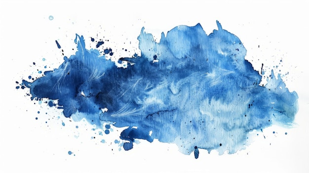 Abstrakte blaue Aquarelle auf weißem Hintergrund Die Farbe, die auf dem Papier spritzt, ist von Hand gezeichnet