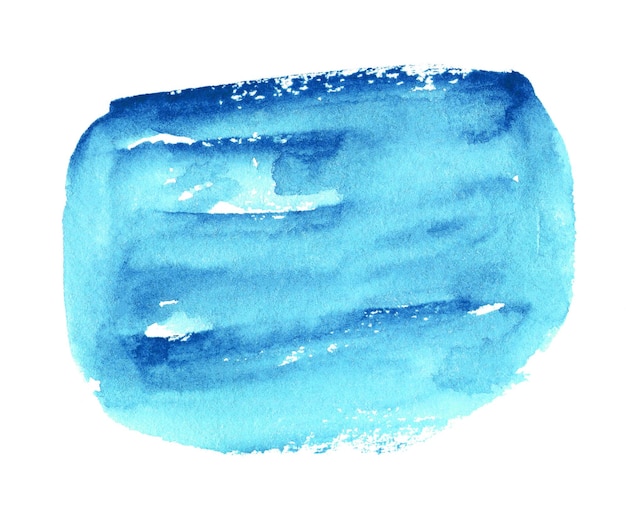 Abstrakte blaue Aquarellform. Aquarell handgezeichneter Fleck isoliert auf weiß