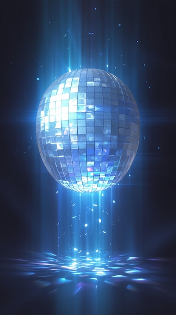 Abstrakte blaue Disco-Kugel mit Reflexionen für die Nachtclub-Atmosphäre Vertikale mobile Tapete