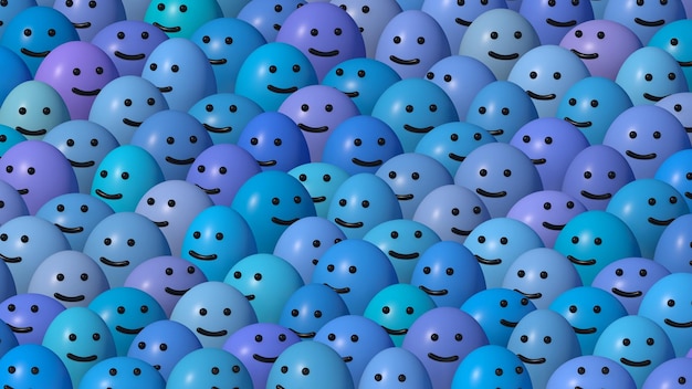 Foto abstrakte blaue gesichter lächelnde lustige charaktere 3d-illustration