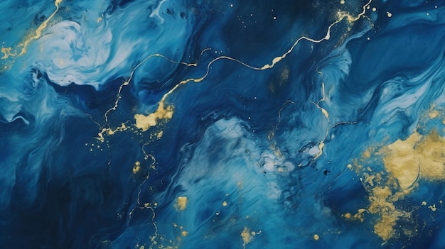 Abstrakte blaue Marmor-Textur mit Gold-Splashes Luxus-Hintergrund