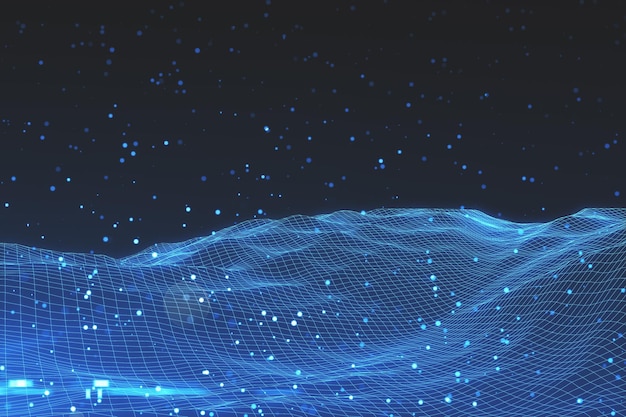 Abstrakte blaue verbundene Punkte und digitale Welle