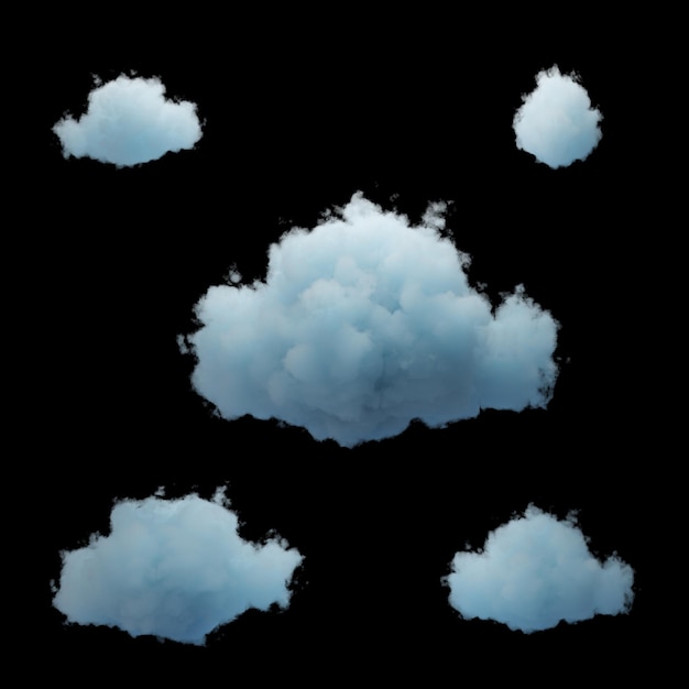 Abstrakte blaue Wolkensammlung isoliert auf schwarzem Hintergrund