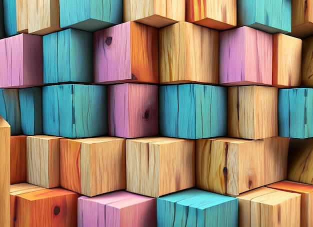 Abstrakte Blockstapel aus Holz 3D-Würfeln farbenfrohe Holztextur für den Hintergrund