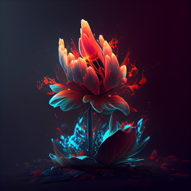 Abstrakte Blume auf dunklem Hintergrund 3D-Rendering 3D-Darstellung