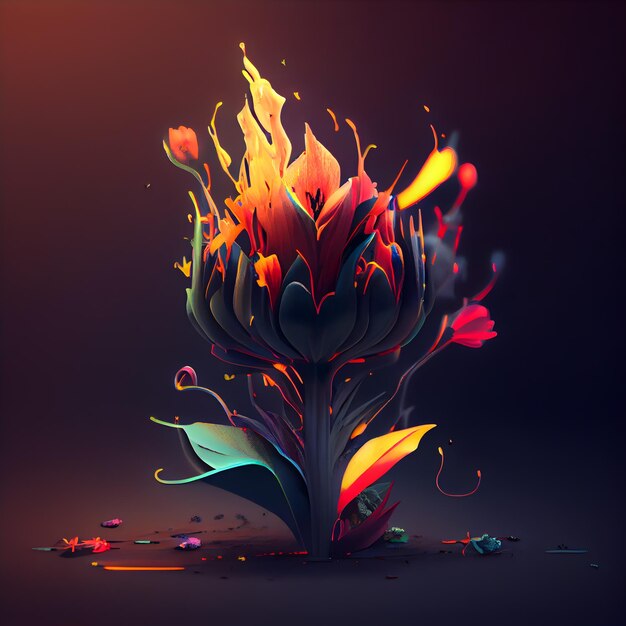Abstrakte Blume mit Feuer und Rauch auf dunkler Hintergrundillustration