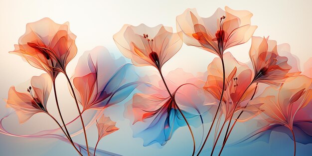 Foto abstrakte blumenmalerei dekorativer hintergrund kunstdesign kunstillustration orange und blaue farben