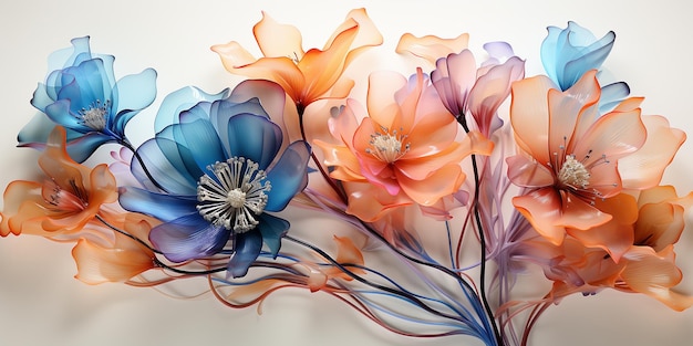 Foto abstrakte blumenmalerei dekorativer hintergrund kunstdesign kunstillustration orange und blaue farben