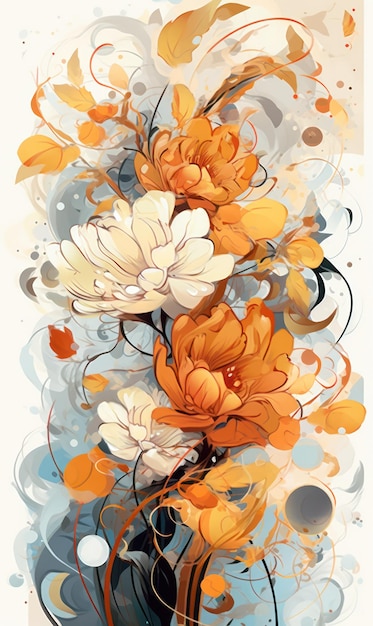 Abstrakte Blumenmuster-Illustration in hellem Gold und Orange