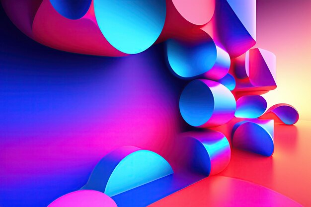 Abstrakte bunte blaue und rosa feurige Formen 3D-Rendering fantasievoller heller Hintergrund