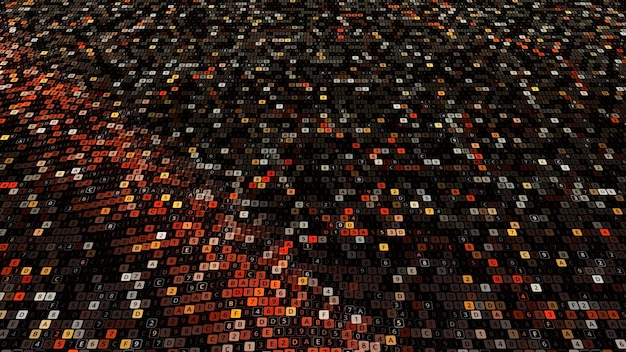 Abstrakte Computercode-Animation auf schwarzem Hintergrund, nahtlose Schleifenanimation, winkende Leinwand von klein