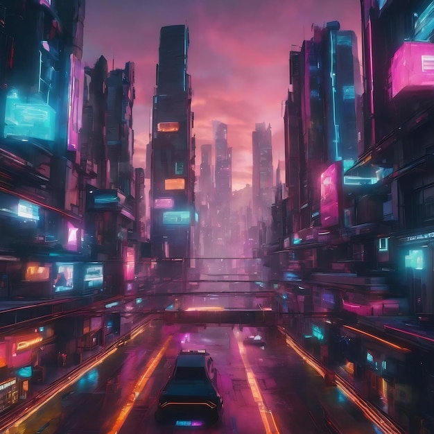 Abstrakte Cyberpunk-Stadt-Street-Gaming-Hintergrundbilder Hintergrund 3D-Illustration Rendering Metaverse Virtu