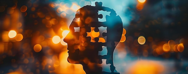 Abstrakte Darstellung des menschlichen Geistes mit einem Puzzlestück und einer Silhouette Konzept Abstrakte Kunst Menschlicher Geist Puzzlestück Silhouette Darstellung