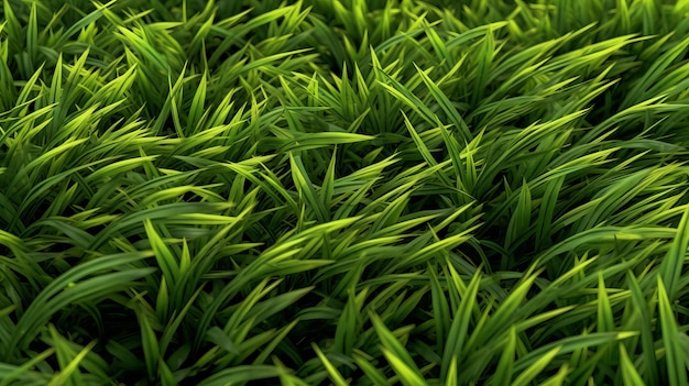Abstrakte Darstellung von künstlichem grünem Gras und Pflanzen in einer natürlichen Umgebung, die die Schönheit der Natur mit dem Konzept künstlicher Elemente kombiniert Generative Ai