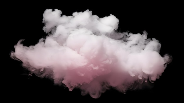 Abstrakte, dichte, flauschige Pfeifen rosa Rauch oder Wolken auf schwarzem Hintergrund