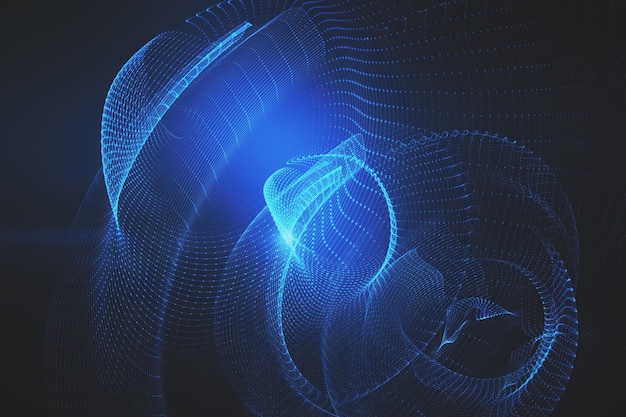 Abstrakte digitale Wirbeldaten blauer Hintergrund Landungsseite und Technologiekonzept 3D-Rendering