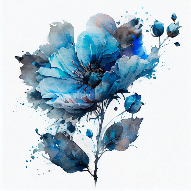 Abstrakte Doppelbelichtung Aquarell blaue Blume Digitale Illustration