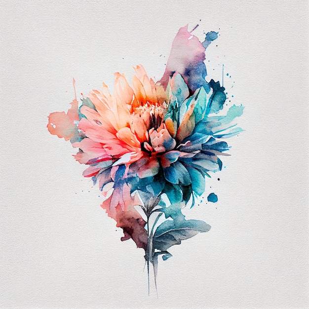 Abstrakte Doppelbelichtung Aquarell Blume Umriss Digitale Illustration