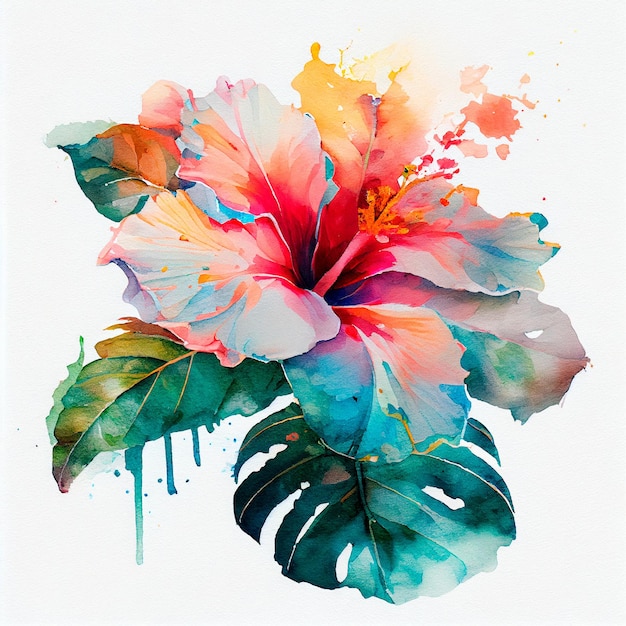 Foto abstrakte doppelbelichtung aquarell hawaiianische blume digitale illustration