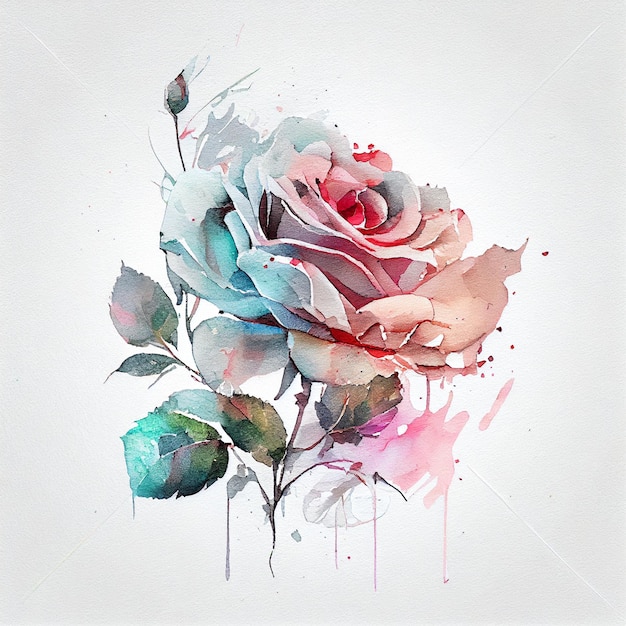 Abstrakte Doppelbelichtung Aquarell Rose Blume Digitale Illustration AI