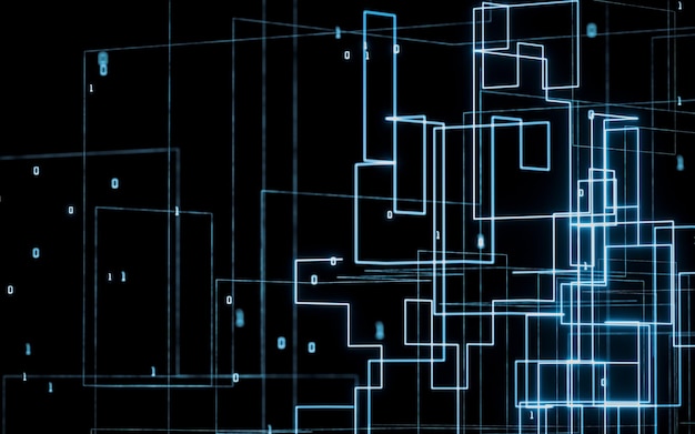 Abstrakte elektrische Leitungen mit dunklem Hintergrund 3D-Rendering