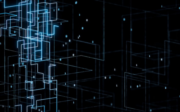 Abstrakte elektrische Leitungen mit dunklem Hintergrund 3D-Rendering