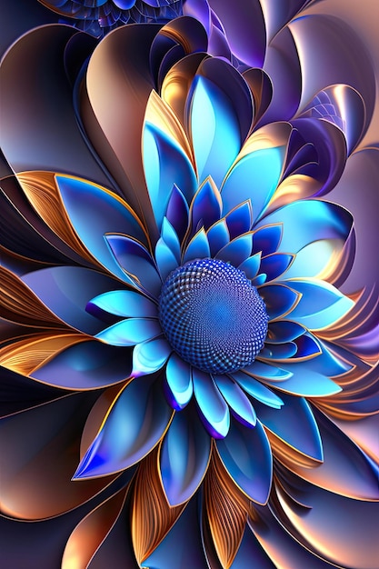 Abstrakte exotische blaue Blume Fantastische Fraktalformen Hintergrund Urlaubswandpapier
