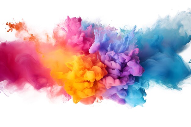 Abstrakte Explosion von farbigen Pulverfarben spritzt Element für Design isoliert auf weißem und transparenten Hintergrund ai generieren