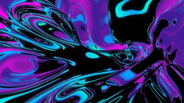 Foto abstrakte farbenfrohe flüssigkeit und holographische farben hintergrund trendy vibrant fluid colors 3d-rendering