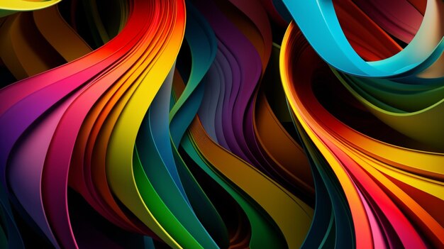 Abstrakte, farbenfrohe, geschlungene BG-moderne Kunst, leuchtende Partikel und Linien, dekorative Textur, Regenbogen-Farbverlauf, schöne Topographie-Konzept, generative KI