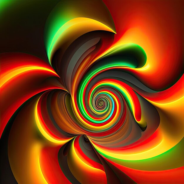Abstrakte farbenfrohe rot-grüne und gelbe feurige Formen Digitale Fraktalkunst 3D-Rendering