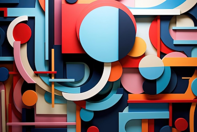 abstrakte farbige Entwürfe in verschiedenen Formen an einer Wand im Stil von im Kino rendert4d