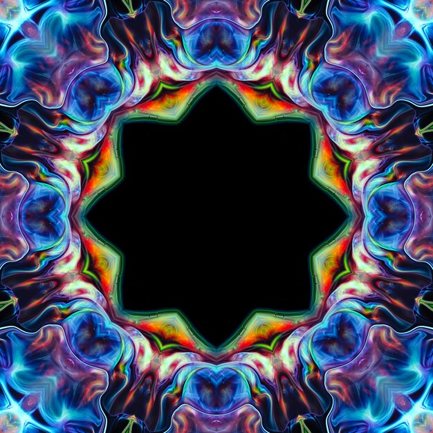 Foto abstrakte farbige neonblume auf schwarzem hintergrund. das element für das design ist eine leuchtende blume