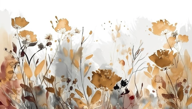 Abstrakte florale Kunst, Hintergrund, Vektor, Tapete mit bunten Frühlingsblumen, Garten, isoliert auf Weiß für Grußkarten, Ostern, Erntedankfest, Frühlingsset-Hintergrund, generiert KI