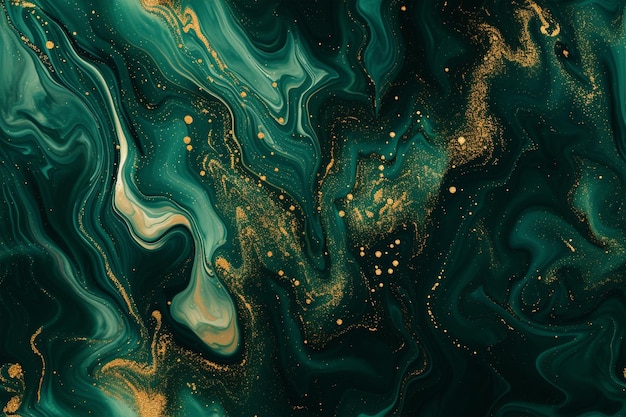 Abstrakte flüssige Kunst-Hintergrund dunkelgrün und olivgrün mit goldenen