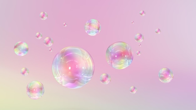 Abstrakte Flüssigkeitskreise auf rosafarbenem Hintergrund mit Abstand. 3D-Design-Rendering