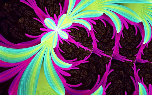 Abstrakte fraktale Muster und Formen Dynamische fließende natürliche Formen Blumen und Spiralen Mysteriöses psychedelisches Entspannungsmuster
