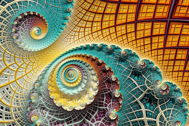 Abstrakte fraktale Muster und Formen Heilige GeometrieMystische Spiralen 3D-Rendering