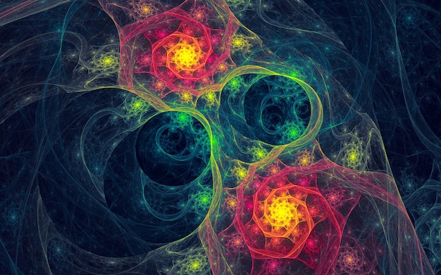 Abstrakte fraktale Muster und Formen Schöner abstrakter Hintergrund Solored wavesspirals Linien und Kreise Unendliches Universum