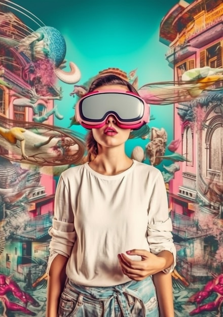 Abstrakte Frau Cyberspace Realitätsbrille virtuelle Zukunftsreisen vr digitale Technologie Generative KI