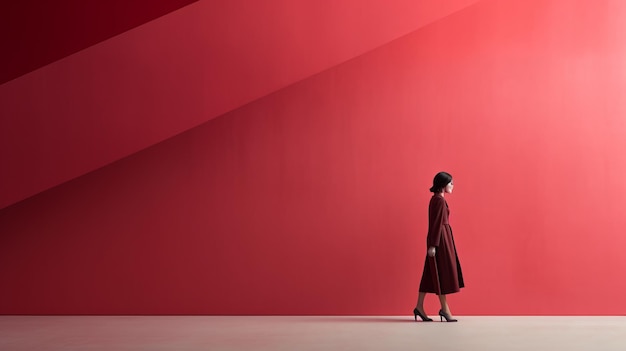 Abstrakte Frau im Vintage-Minimalismus Hochauflösung Roter Hintergrund