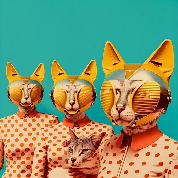 Abstrakte Funky Cats Musikband Illustration modischer Retro-Pop und Coroful patternxA