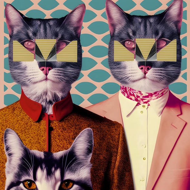 Abstrakte Funky Cats Musikband Illustration modischer Retro-Pop und Coroful patternxA