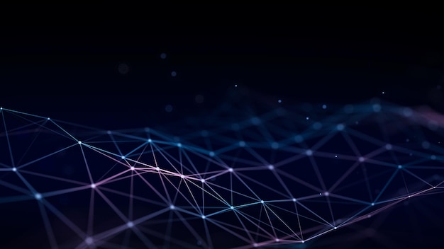 Abstrakte futuristische blaue Welle Strömung von Partikeln Big Data Transfer Visualisierung 3D-Rendering