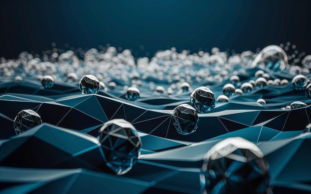 Abstrakte futuristische Moleküle-Technologie mit polygonalen Formen auf dunkelblauem Hintergrund