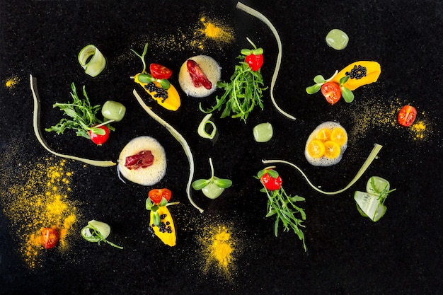 Foto abstrakte gastronomie avantgarde-konzept molekulare küche hintergrund