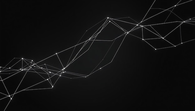Abstrakte geometrische Linien mit leuchtenden Punkten auf schwarzem Hintergrund