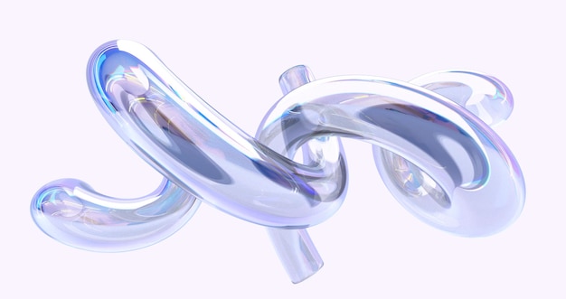 Abstrakte geometrische Zusammensetzung aus Glas, schillernde holografische Kristallformen mit Gradiententextur in Bewegung 3D-Rendering Spiralförmig verdrehte Fluidformen isolierte digitale Kunstobjekte 3D-Illustration